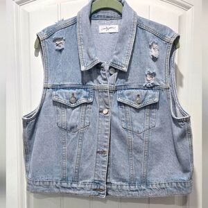 Carly Jean Los Angeles Light Blue Denim Vest